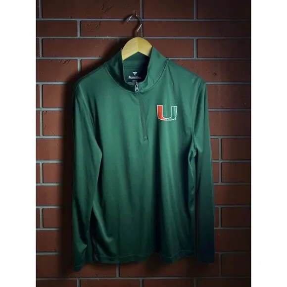 Fanatics Miami Hurricanes Quarter Zip Pullover Green Men's Medium