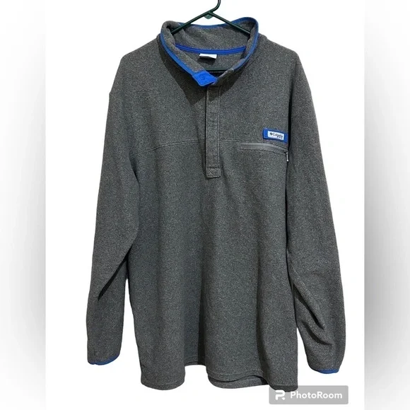 Columbia XXL Gray Pullover Snap Up Front Zipper Pocket Fleece Jacket