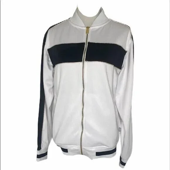 CSG Track Jacket Mens Medium White Black Full Zip Athletic Long Sleeve