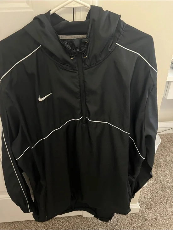 Nike Black Hooded Windbreaker with White Trim