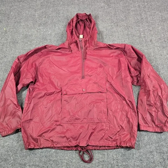 IZOD Jacket Mens XL Red Nylon Hooded Anorak Pullover 1/4 Zip Windbreaker