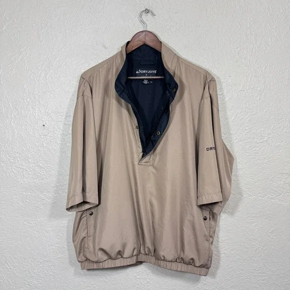 FootJoy‎ Pullover Jacket Mens L DryJoys Tan Short Sleeve Golf Windbreaker Coat