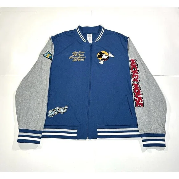 Mickey Mouse Disney Varsity Letterman Authentic Jacket Unisex Navy Gray Size 3XL