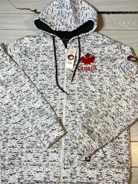 Canada Weathergear Hooded Zip Up Jacket Sweatshirt White Knit Pattern L NWT