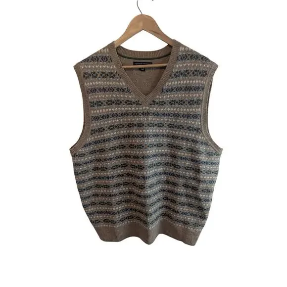 Vintage Tommy Hilfiger Golf Sweater Vest Mens XL Brown Lambs Wool 90s Preppy