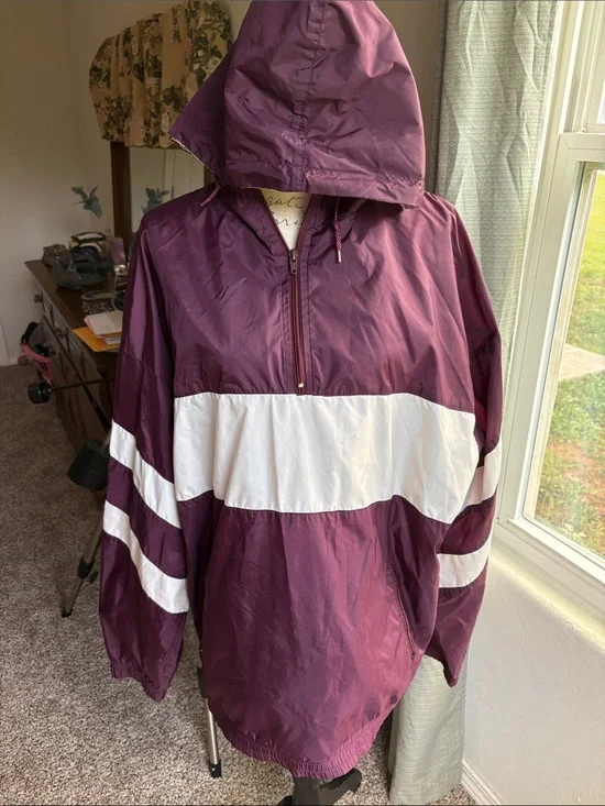 Vintage Maroon & White Hooded Windbreaker Pullover