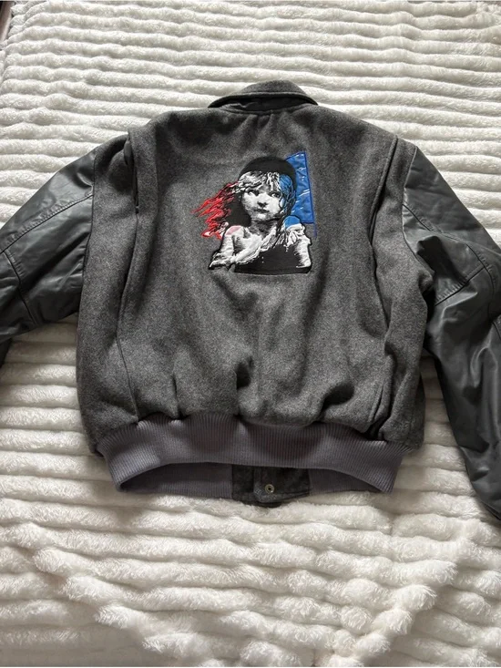 Vintage Les Miserables Varsity Jacket XL Gray Wool Leather