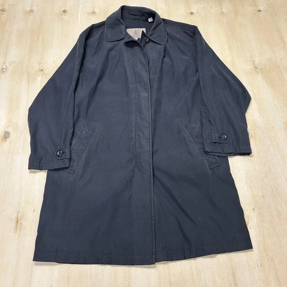 London Fog Coat Womens Small Blue Microfiber Lined Rain Button Pockets Overcoat