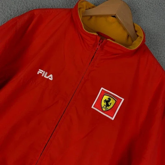 Fila x Ferrari Scuderia Racing Bomber Jacket Men's XL Red Full Zip Fleece Lined