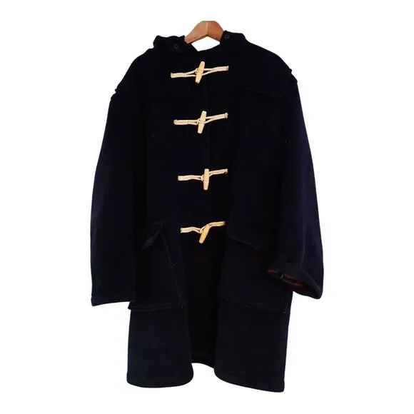 VTG Monty Gloverall Duffle Coat Mens XL Navy Wool Hooded Tartan Lined Toggle UK