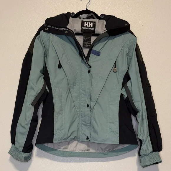 Y2K Helly Hansen Men's Ski Jacket in Light Mint Green and Black