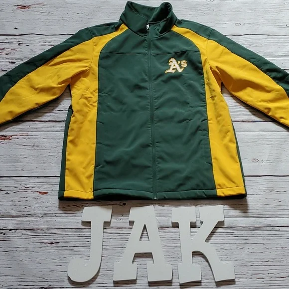 🆕️ MLB OAKLAND A's FLEECE COACH JACKET ON FIELD SOFT SHELL 💚💛