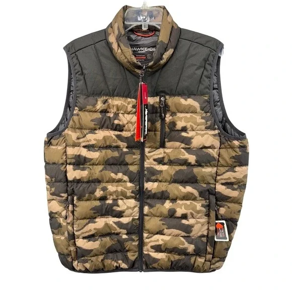 NWT Hawke & Co Down Vest Mens L Sport Packable Camo New Pro Series Puffer Jacket