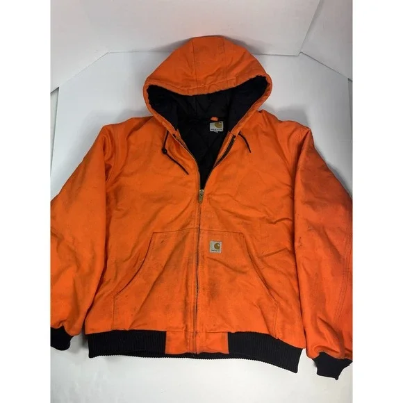 Vintage Carhartt Jacket J140 BLZ Orange Mens XL Quilt Lined Hood Blaze USA Made