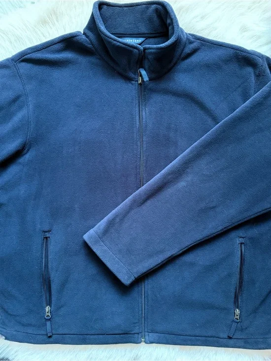 Lands’ End - Medium Weight Navy Blue Full-Zip Fleece Jacket Mens Size XL