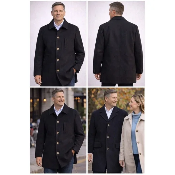 Lauren Ralph Lauren Jacket Mens‎ 42 Regular Black Cashmere Blend Wool Coat