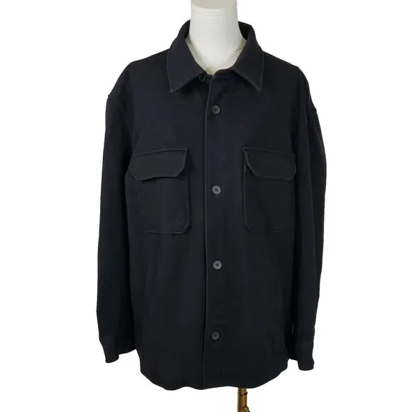 Zara Black Textured Comfort Overshirt Jacket Shacket Twill Men's XL Gorpcore