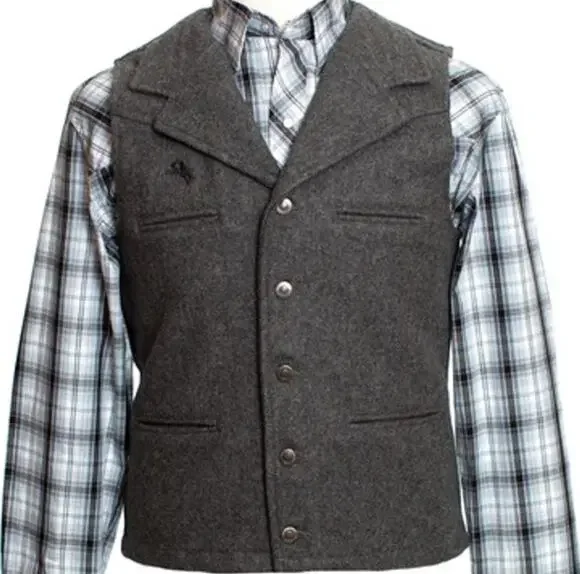 Wyoming Traders Buckaroo Vest Water Resistant Wool Collar Pocket Charcoal Gray M