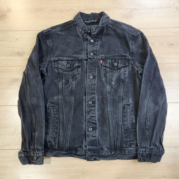 Levis Jacket Mens XL Black Denim Trucker Button Front Casual Classic