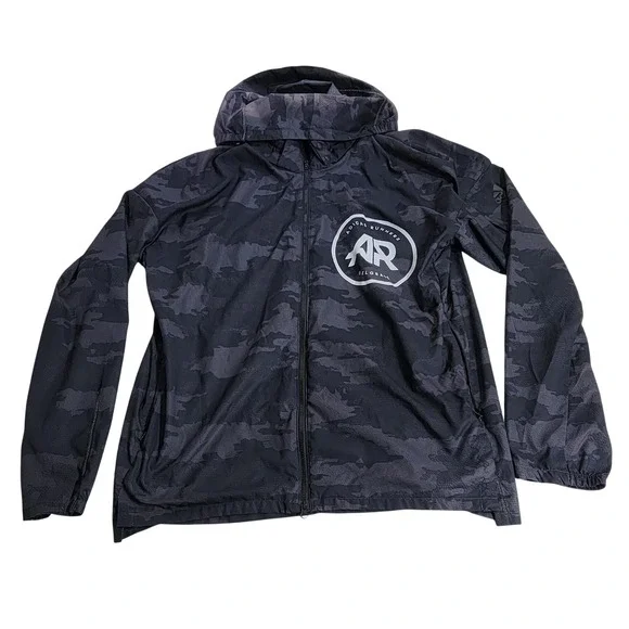 Adidas Energy Running Camo Windbreaker Jacket Mens Large Black Hooded Full Zip