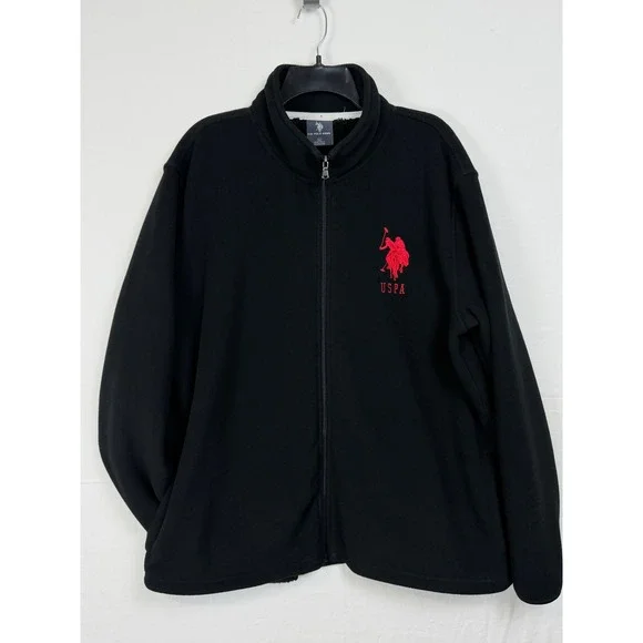 U.S. Polo Assn. Fleece Jacket Men's XL Black Red Embroidered Logo Full Zip