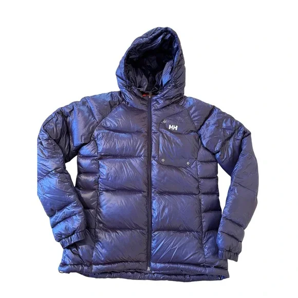 Helly Hansen Puffer Jacket Purple Hooded Down Filled Quilted Mens Size 95 M