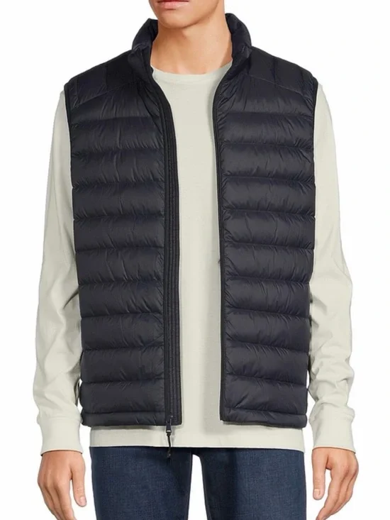 Solaris Men's Black Quilted Down Vest with Stand Collar