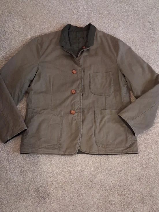 Universal Works London Reversible Chore Style Field Jacket in Brown/Olive. M