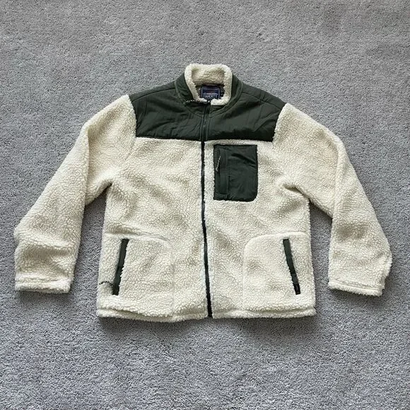 Faherty Renegade Sherpa Full Zip Jacket Mens XL Green Cream MKB2010 $198 SRP