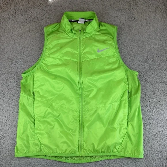 Nike Running Vest Mens XL Green Lightweight Insulated Polyfill Full Zip Pockets