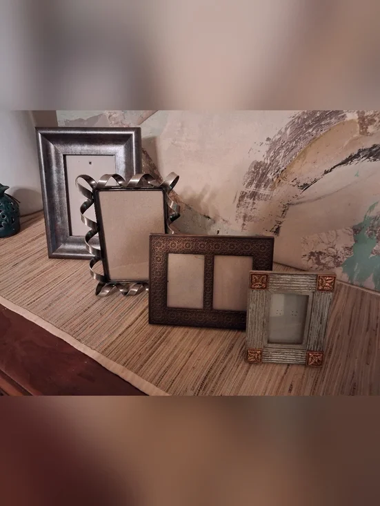 Set of Decorative Mixed-Metal Photo Frames - Bronze, Silver, and Aged Gray