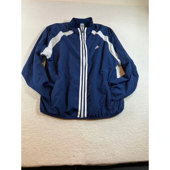 Adidas Vintage Windbreaker Jacket Mens Large Navy Blue White Full Zip Track Top