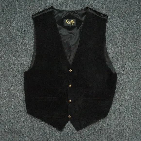 Scully Vest Mens Large Black Suede Leather Lined Western V Neck Snap