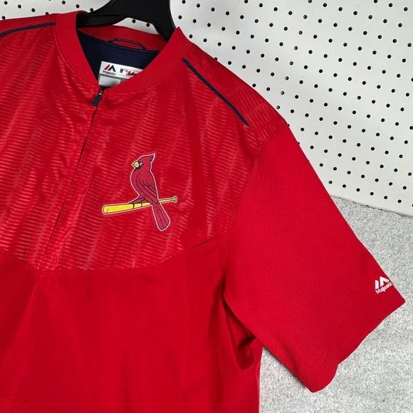 St. Louis Cardinals Pullover Mens L Red MLB Baseball Majestic Training Jacket