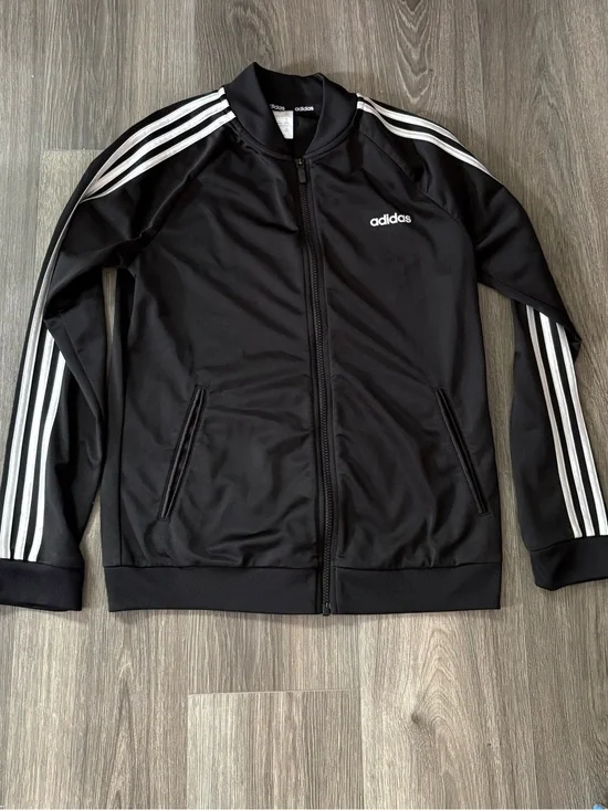 adidas Black Track Jacket with White Three-Stripe Sleeves