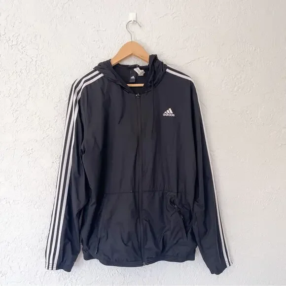 Adidas | Full Zip Black Windbreaker Jacket Medium