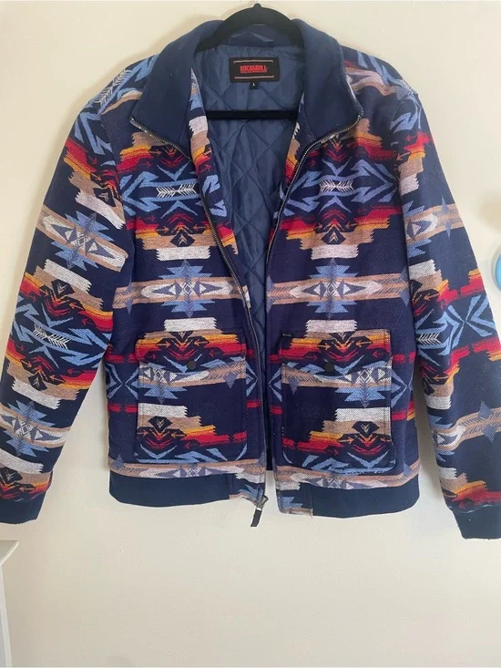 Rock & Roll Denim Navy Aztec-Print Zip Jacket