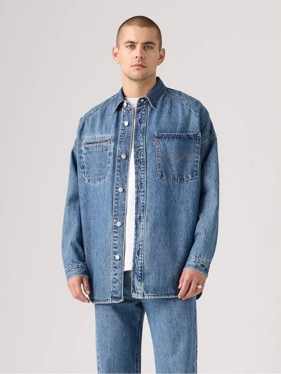 NWT Levi’s Men’s Oversized Twisted Shacket Denim Shirt Jacket Medium Wash Sz XL