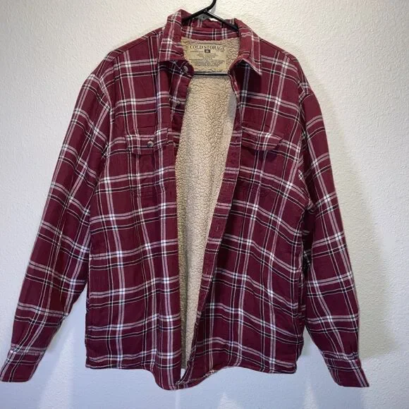 Cold Storage Sherpa Lined Flannel Jacket XL Fleece Lined Cotton Plaid
