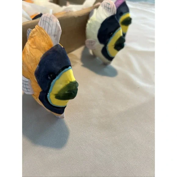 12 Colorful Decorative‎ Paper Fish Hanging Made With Real Bird Feathers