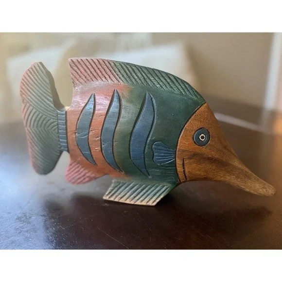 Vintage Hand Carved Wooden Hand Painted  Tropical Fish 10