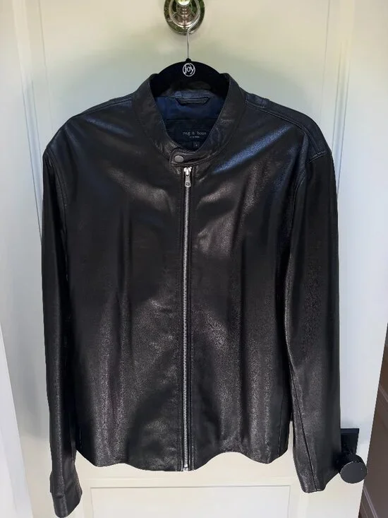 Rag & Bone Black Lamb Leather Cafe Racer Moto Jacket