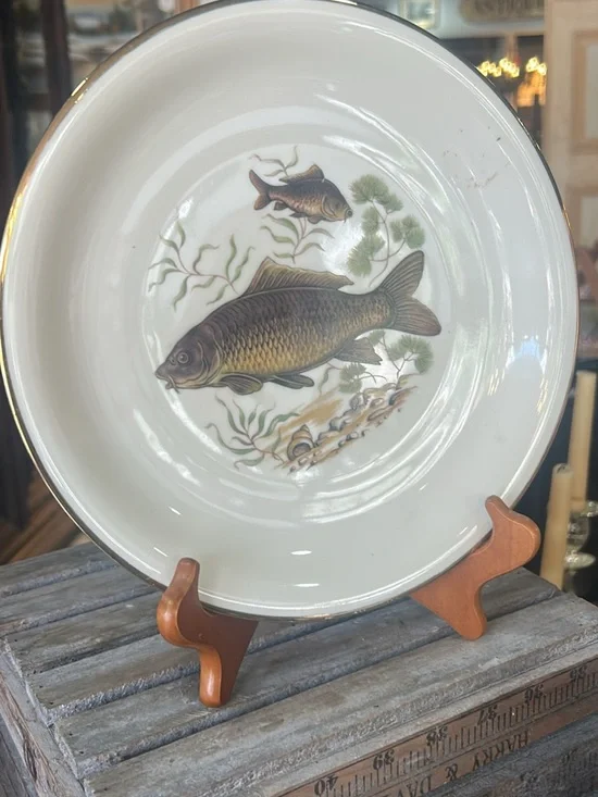 Porcelain Fish Decorative Plate in Cream and Brown