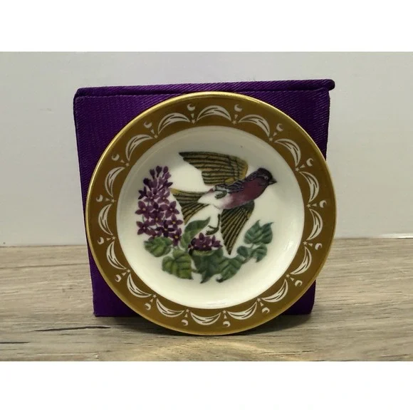 State Birds Flowers Franklin MINI Plate New Hampshire Purple Finch Lilac 3
