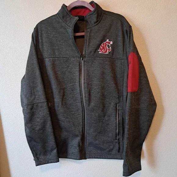 Colosseum Washington State Cougars WSU Full Zip Jacket Mens Medium Grey Crimson