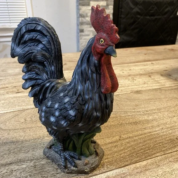 Cute Unique, Resin Black Gray Rooster Chicken farmhouse, decor