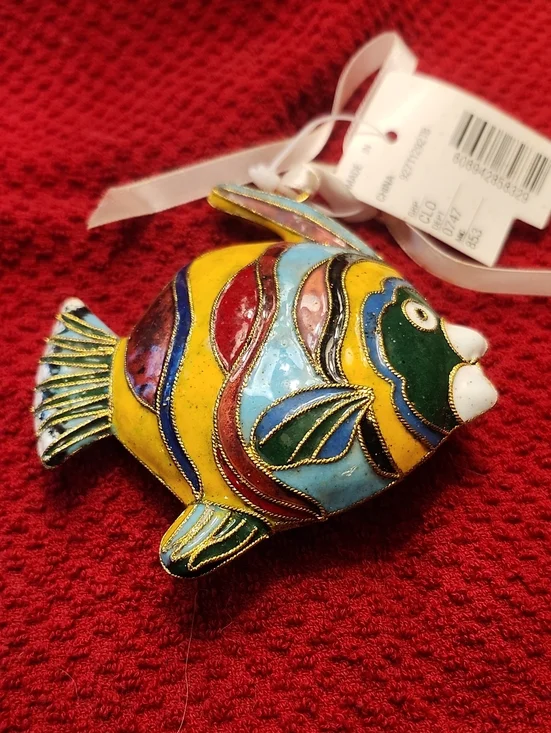 Colorful Cloisonné Fish Ornament - Yellow, Blue, Green