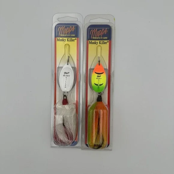 Set of 2 Vintage Mepps Musky‎ Killer Fishing Lures (BM HW-W) & (BM HFT-FT) New
