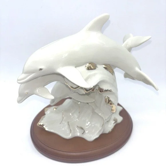 Vintage 1995 Lenox Between Sea And Sky Dolphin Fine Porcelain Gold Accents