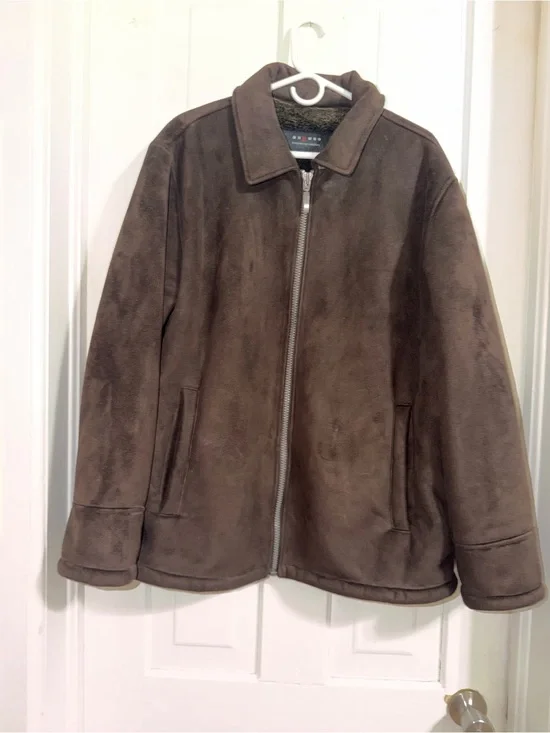 Men's Brown Zip-Front Faux fur Suede Jacket men's‎ size XL
